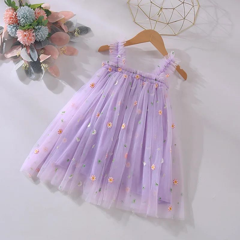 Baby Girls Tutu Dress Kids Summer Mesh Clothes Flower Embroidery Girl Toddler Tulle Dress Party Princess