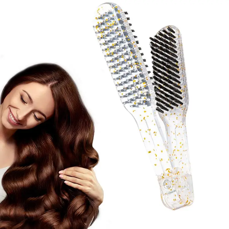 Hair Straightener Brush For Thick Hair Straightening Brush Hair Straightener Comb V Shape Comb Clamp Boar Bristles Brush