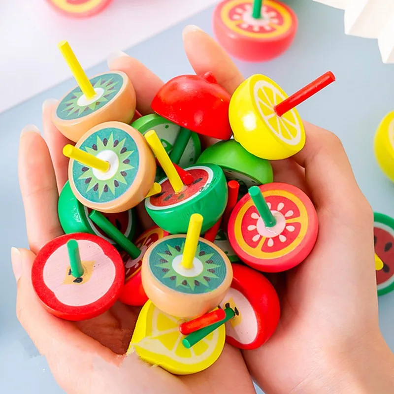 Kids Party Favors Wooden Cute Fruit Spinner Baby Shower Birthday Souvenirs Christmas Kindergarten Boys Girls Gift Reward Toys