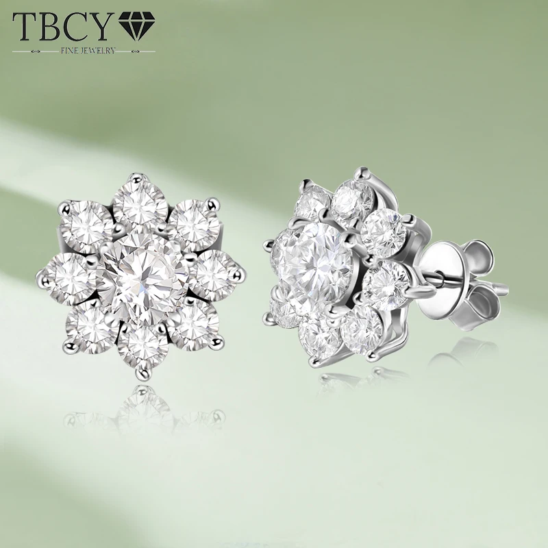

TBCYD 2.8cttw D Color Sunflower Moissanite Stud Earrings For Women GRA Certified S925 Silver 18K Gold Plated Ear Studs Jewelry