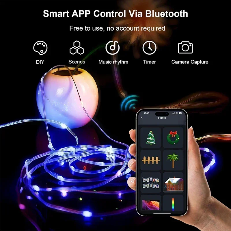 Bluetooth-Controlled LED Fairy Lights - Color-Changing String Lights for Indoor and Outdoor Decor