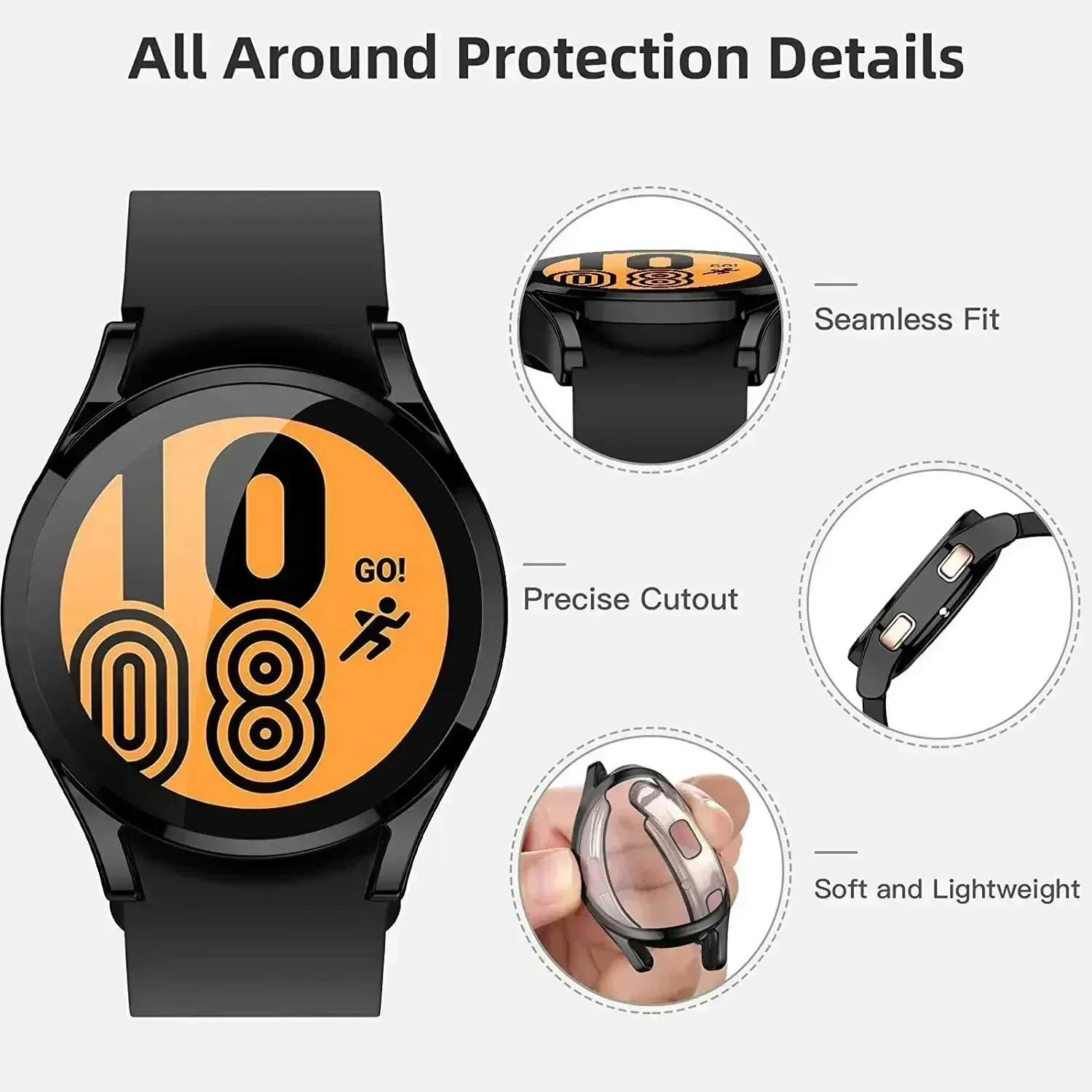 Ultra-Durable TPU Screen Protector & All-Around Bumper Case for Samsung Galaxy Watches 40mm/44mm