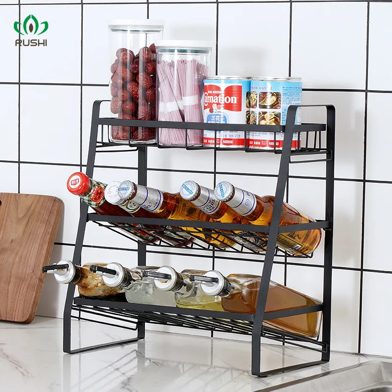 Estante de almacenamiento tres niveles para cocina, mueble de cocina, suministros de condimentos, organizador para especias