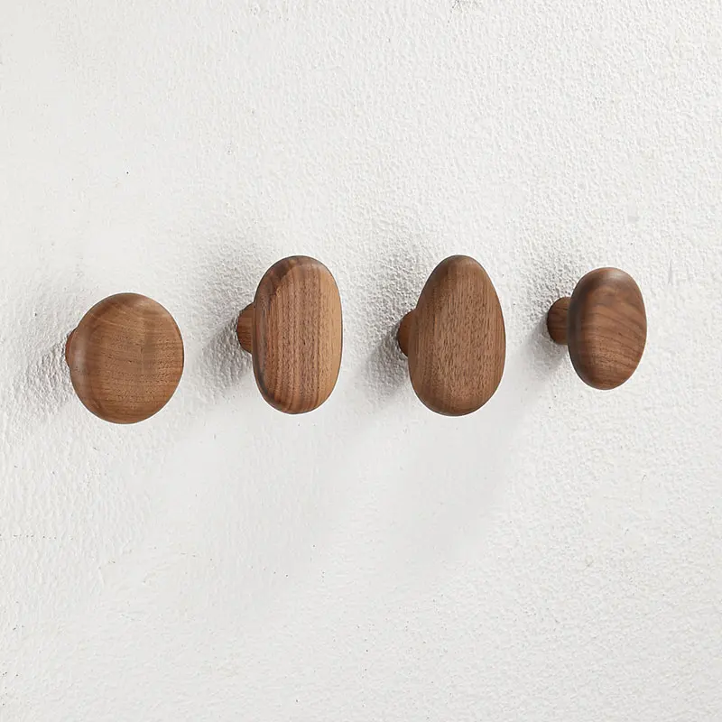Walnut Wood Wall Mounted Coat Hook, Natural Wood Clothes, Key Holder, Coat Rack, Hat, Scarf, Handbag Storage Hanger 4