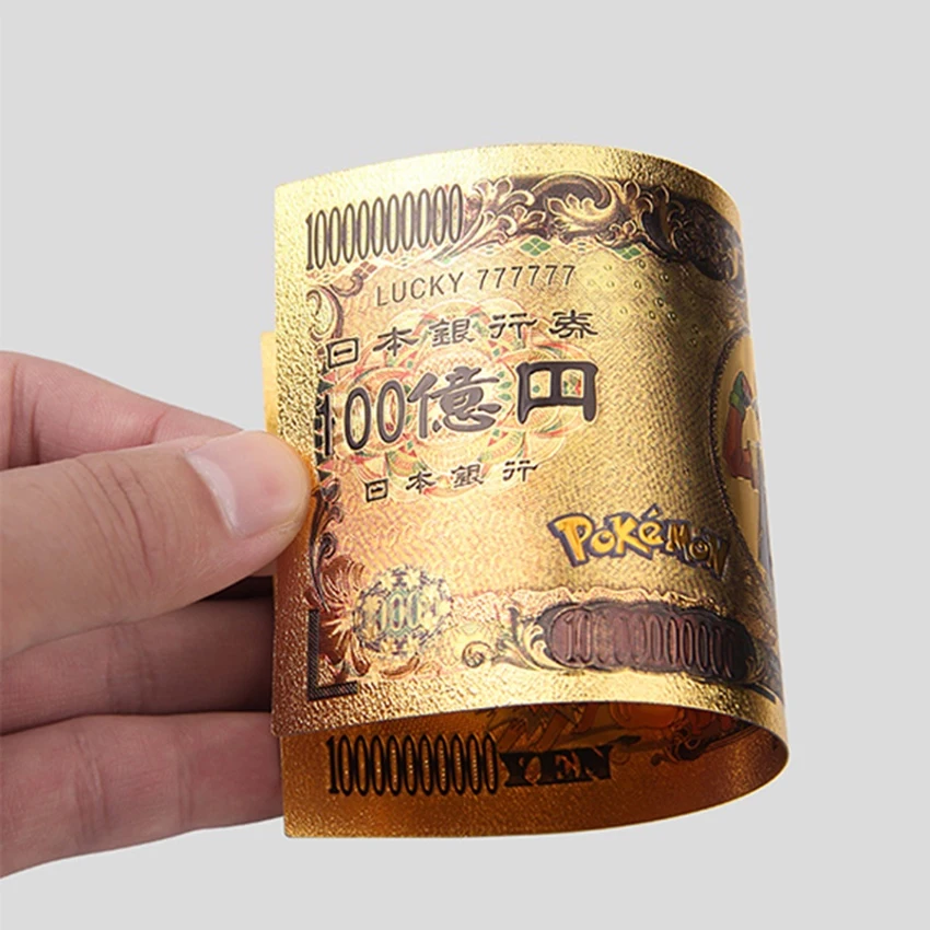 1pc Pokemon Eevee Japanese 10000 Yen Gold Banknote FREE Clear Protector