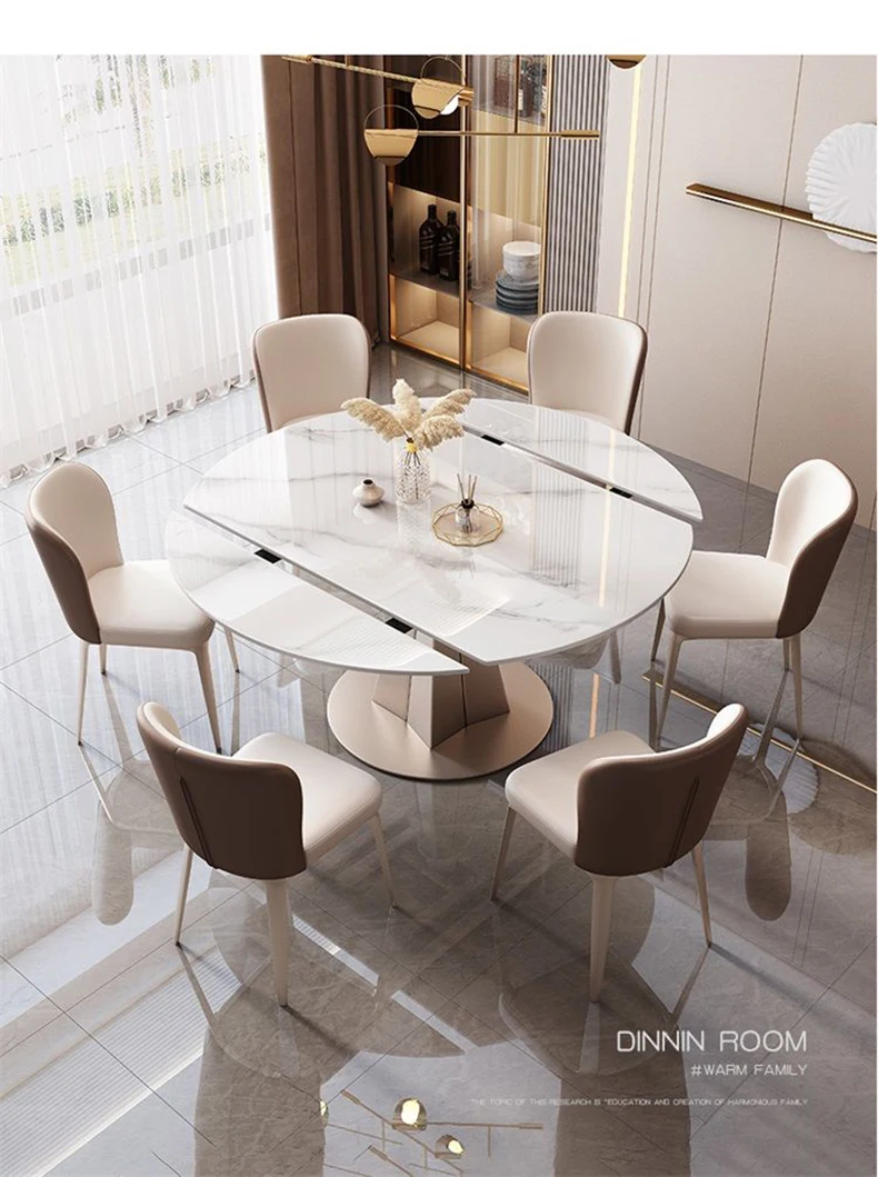 Description Picture 3 of itemExtendable 6 Seater Dining Table For High-end Restaurant Custom Home Furniture Marble Stone Round Kitchen Table With Turntable
