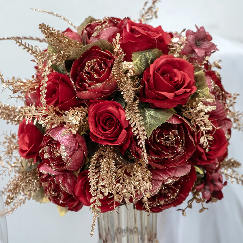 

Wedding Table Centerpieces, Floral Ball, Gold Leaves, Red Rose, Champagne, Pink Flower, Banquet Event, Party Props, Luxury, 40cm