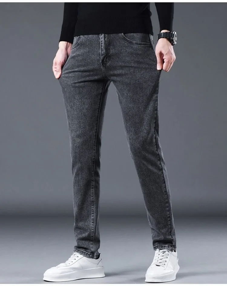 2023 Spring and Autumn New Classic Fashion Solid Color Elastic Small Legs Men's Casual Slim Comfortable Breathable Jeans 28-36