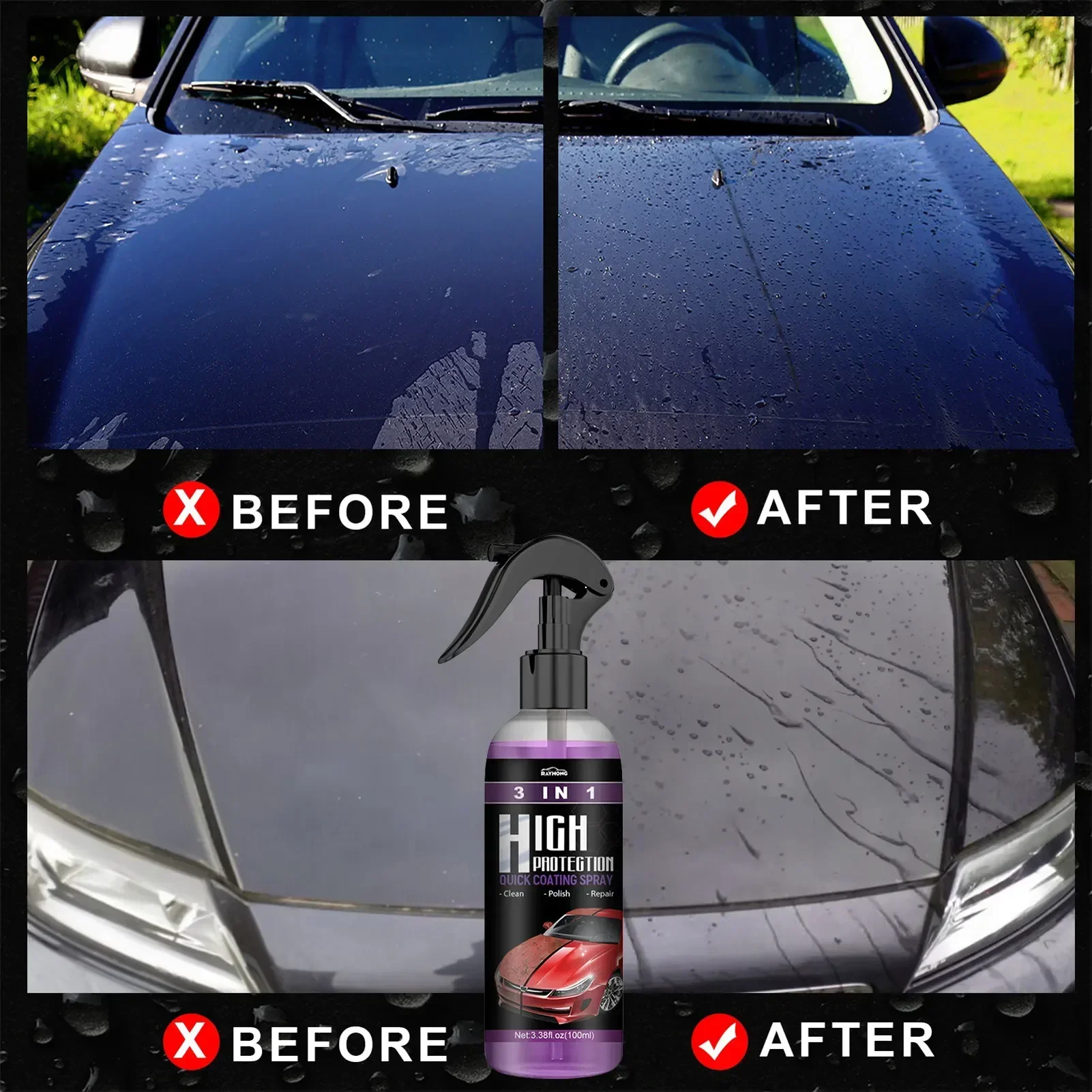 3 in 1 schnelle Keramik beschichtung stärken Auto wachs politur Spray hydrophoben intensiven Glanz für Glas & Räder & Lack versiegelung Detail