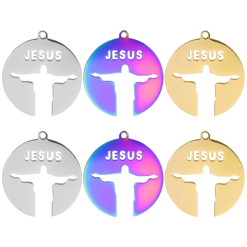 

6pcs/lot Punk Round Jesus Stainless Steel Handicraft Charm for Jewelry Making Necklace Supplies 3 Color Pendants Accessories