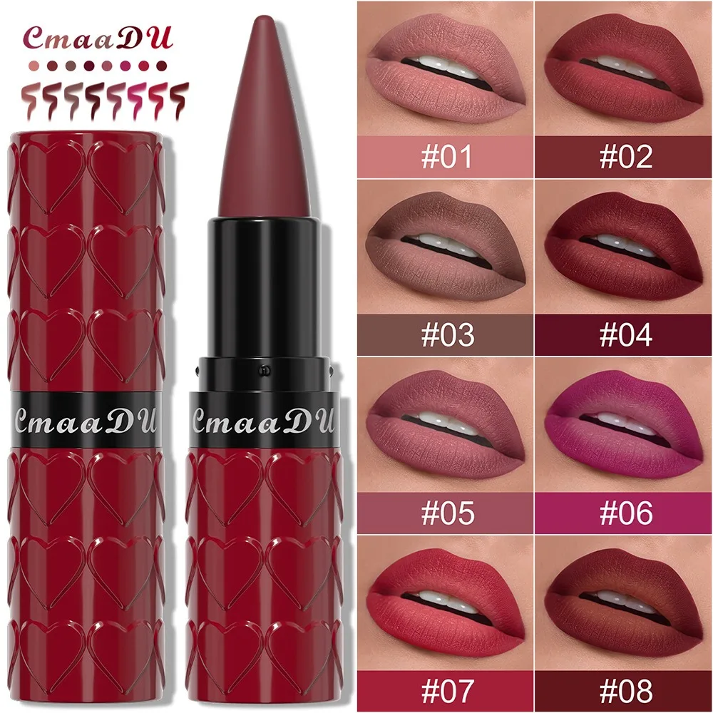 New Velvet Matte Lipstick Pencil Waterproof Lasting Sexy Nude Red Brown Lipstick Non-sticky Cup Solid Lip Gloss Lip Liner Makeup_voghion.com
