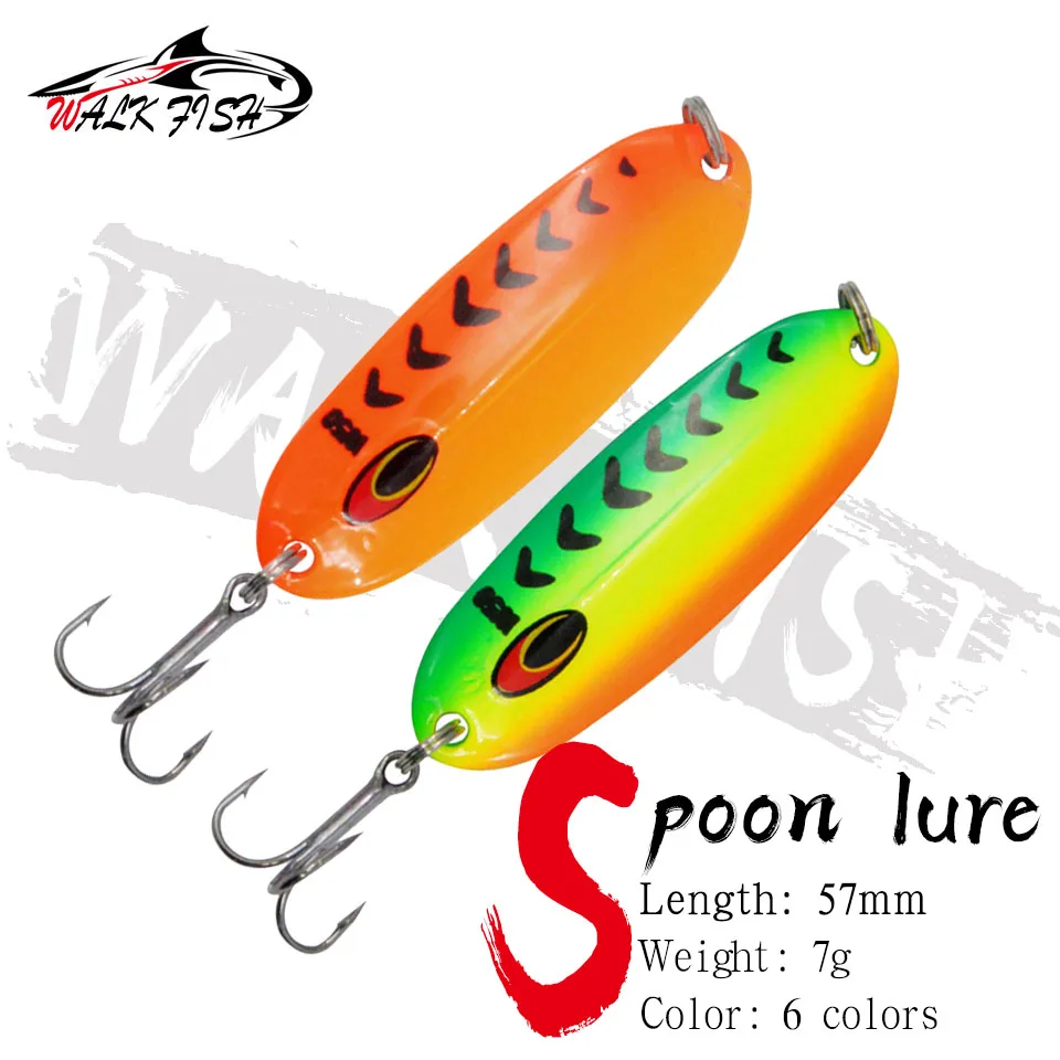 Walk Fish 7G Metal Jigging Spinner Spoon Fishing Lure Hard Baits Paillettes Noise Paillette Artificial Bait Treble Hook Swimbait