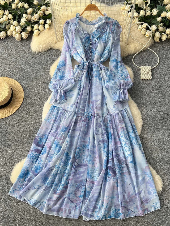 CUPSHE Abito Maxi Floreale Con Scollo A V E Maniche Lunghe - Eleganza Per Ospiti A Matrimonio