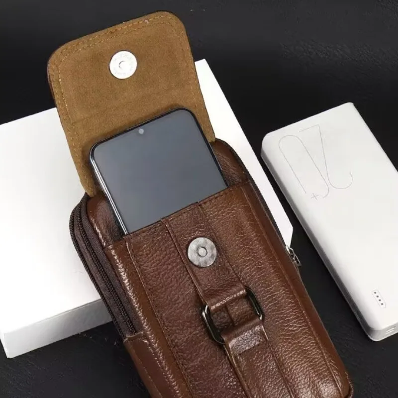 Men's Mobile Phone Waist Bag Outdoor Work Chest Bag PU Cigarette Case Key Chain Wear Belt Backpack Sport Hiking Portable Satchel