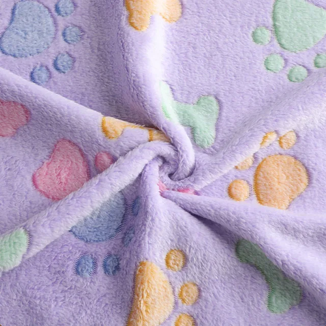 Winter Velvet Pet Sleeping Warm Blanket with Paw/Dot/Bone Pattern, Dog Cat Washing Towel, Fleece Soft Pet Blanket Pet Bed Mat 3
