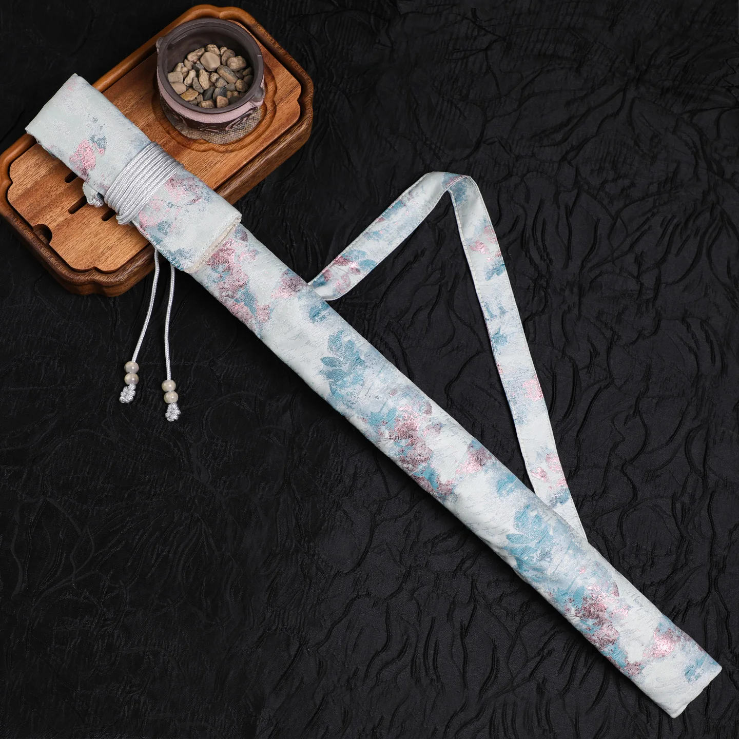 클라우드 디자인 대나무 플루트 보관 가방, 싱글 숄더 스트랩 치바난 플루트 케이스, 유화 블루 플루트 커버 악기 가방