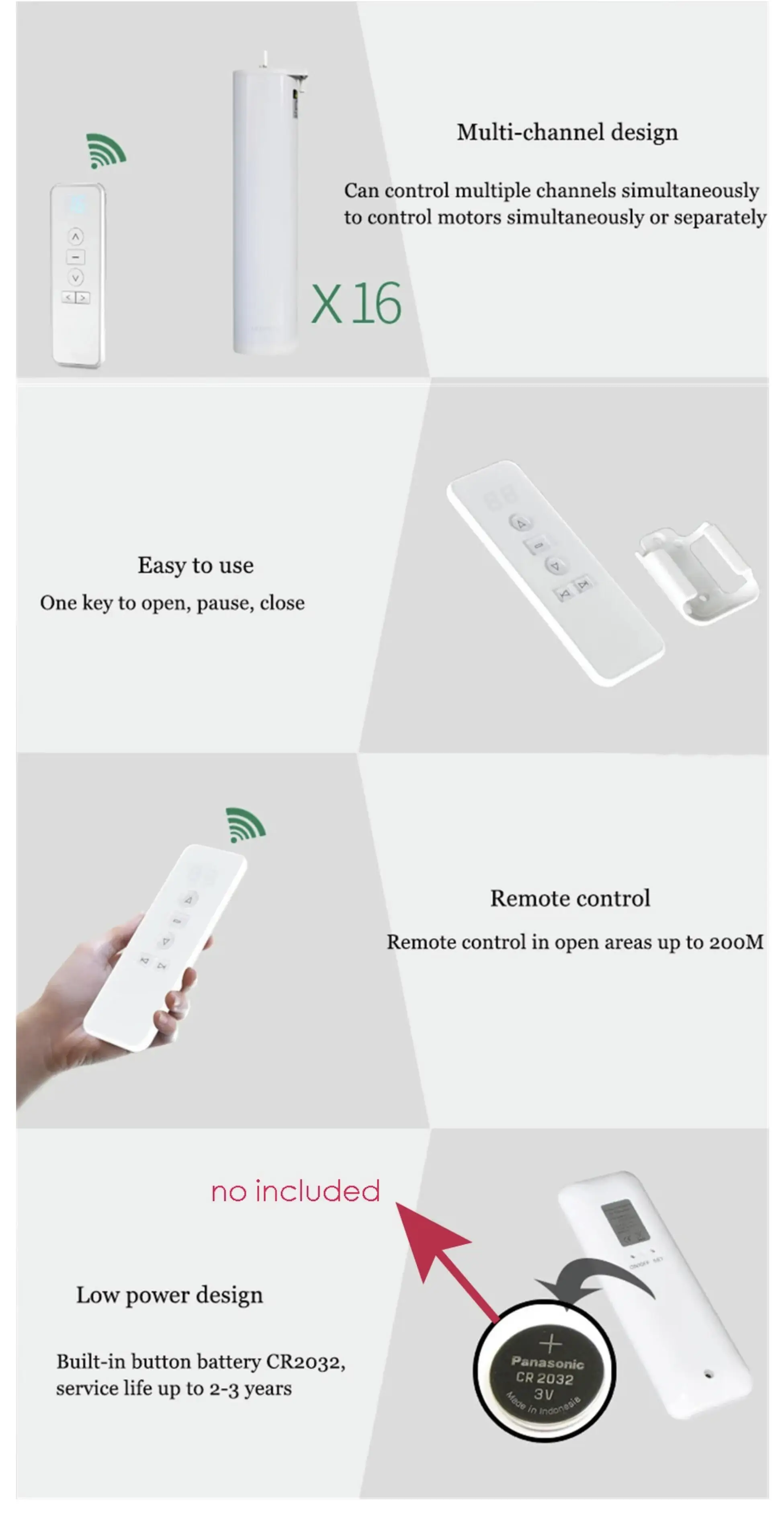 AC123 White Handheld Remote Controller for A-OK RF433 Curtian Motor,Wireless Emi