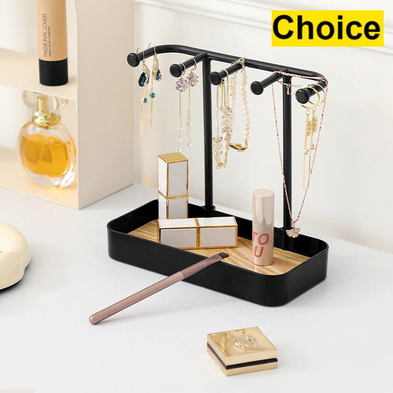 Fashion Jewelry Organizer Display For Earrings Necklaces Jewelry Storage Rack With Wooden Base Bracelet Hanging Holder