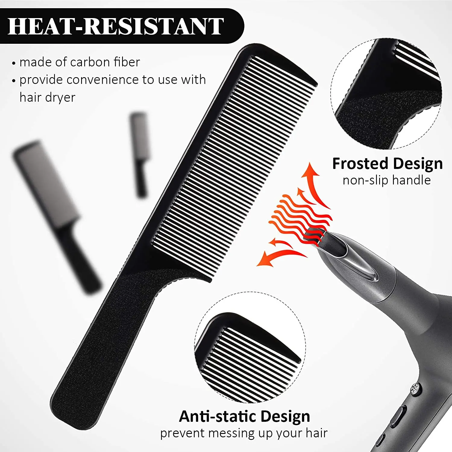 5 Pieces Black Anti-static and heat-resistant hairdressing comb Portable Styling for Men Women 5