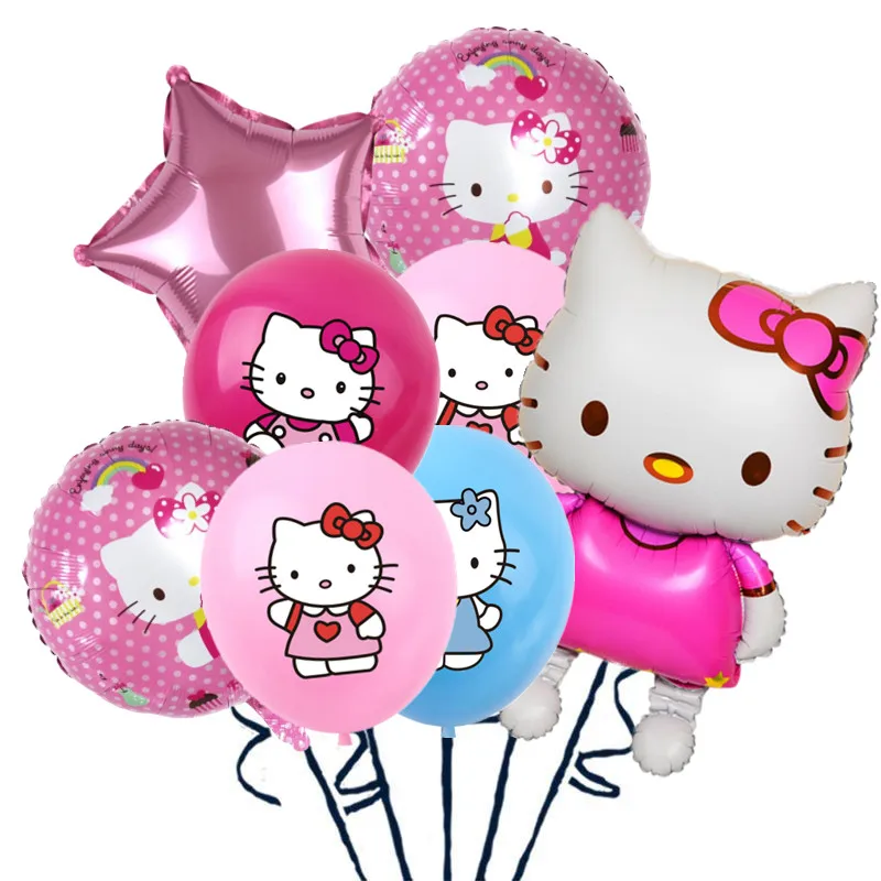 8Pcs Cartoon Cat Party Balloons Set Cartoon Kitty Helium Latex Balloon Baby Shower Girl Birthday Party Decoration Kids Toy Gifts new disney cartoon mean girl pink theme birthday party articles latex balloon cake decoration banner baby shower girl kid gift