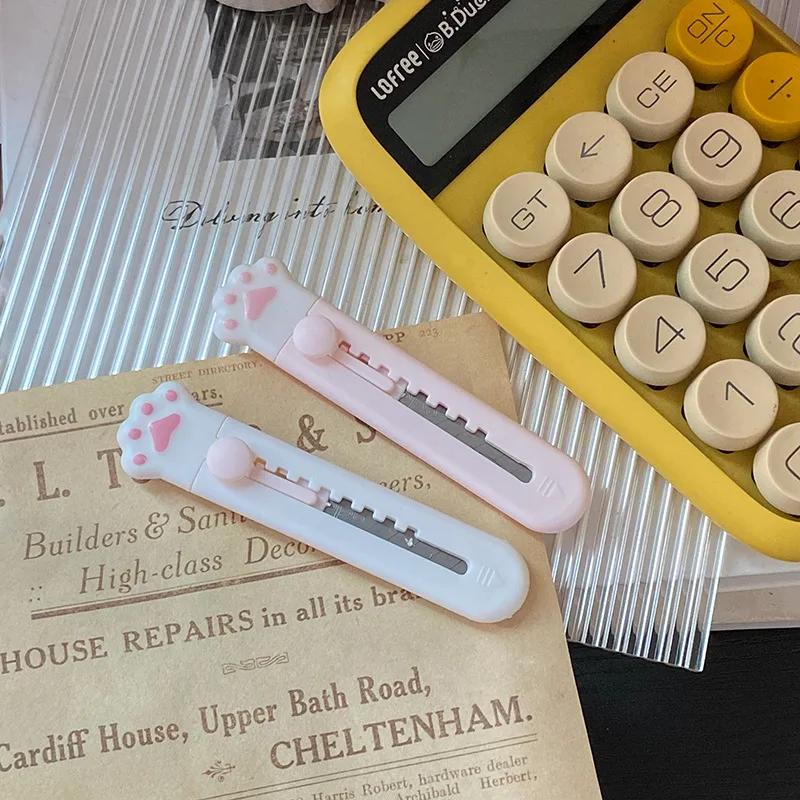 1pc Cute Mini Art Utility Knife Cartoon Cat Paw Cloud Flower Shape Cutter Express Box Paper Envelope Opener Blade Stationery