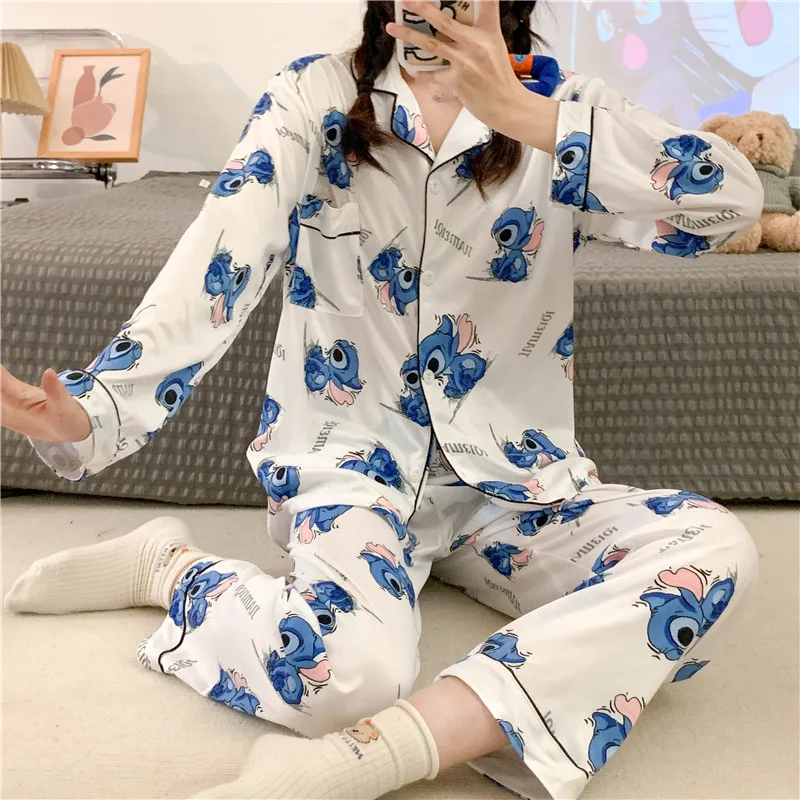 Disney Stitch-Pyjama à Manches Courtes pour Femme, T-shirt Ample, Vêtements  de Nuit Mignons pour la Maison, Nouvelle Collection Été - AliExpress