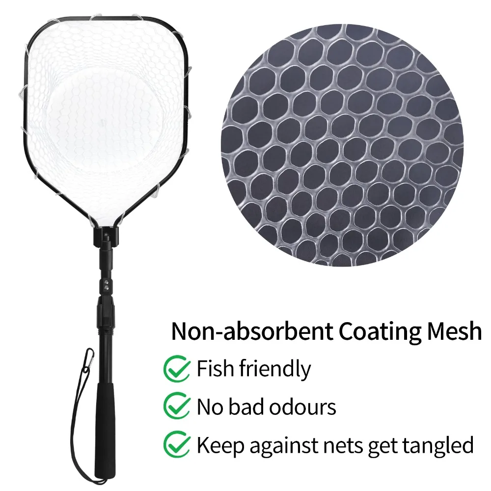 Fly Fishing Landing Net Soft Rubber Mesh Catch Release Fish Net Lightweight Portable Landing Net with Aluminum Handle Frame 2