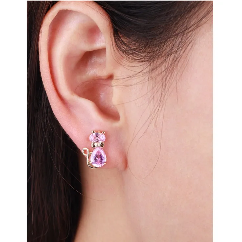 Cute 5colors CZ Bow Knot Kitten Gato Kitty Cat Stud Earrings for Women Children Girls Kids Baby Gold Color Jewelry Aros Aretes 5