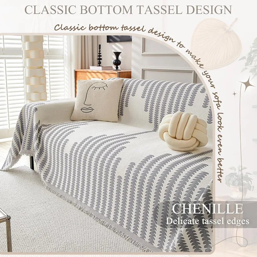 Boho Couch Covers for Sectional Sofa 2 Piece Thick Chenille L Shape Sofa Cover Washable Reversible Couch Cover Blanket Sofa Sli