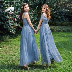 Sweet Memory Cheap Bridesmaid Dress Champagne Pink Gray Blue Mesh Netting Tulle Communion Vestido Women Wedding Guest Dresses