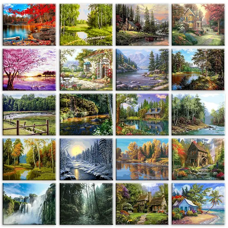 GATYZTORY 60x75cm Frameless Painting By Numbers For Adult Childen Four Seasons Landscape Pictures By Numbers DIY For Home Decor