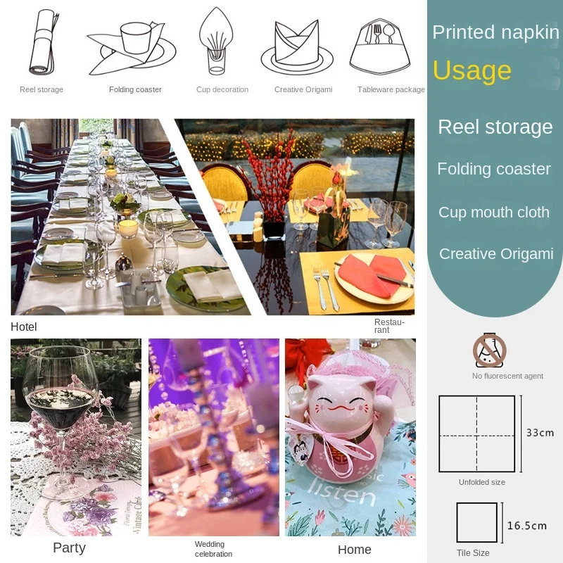 Paper Napkins Tissue Paper Decoration 20pcs/Pac Retro European Bicycle Printing Napkins Colorful Paper Towels Pure Wood Pulp Paper Party Decoration Paper Placemats