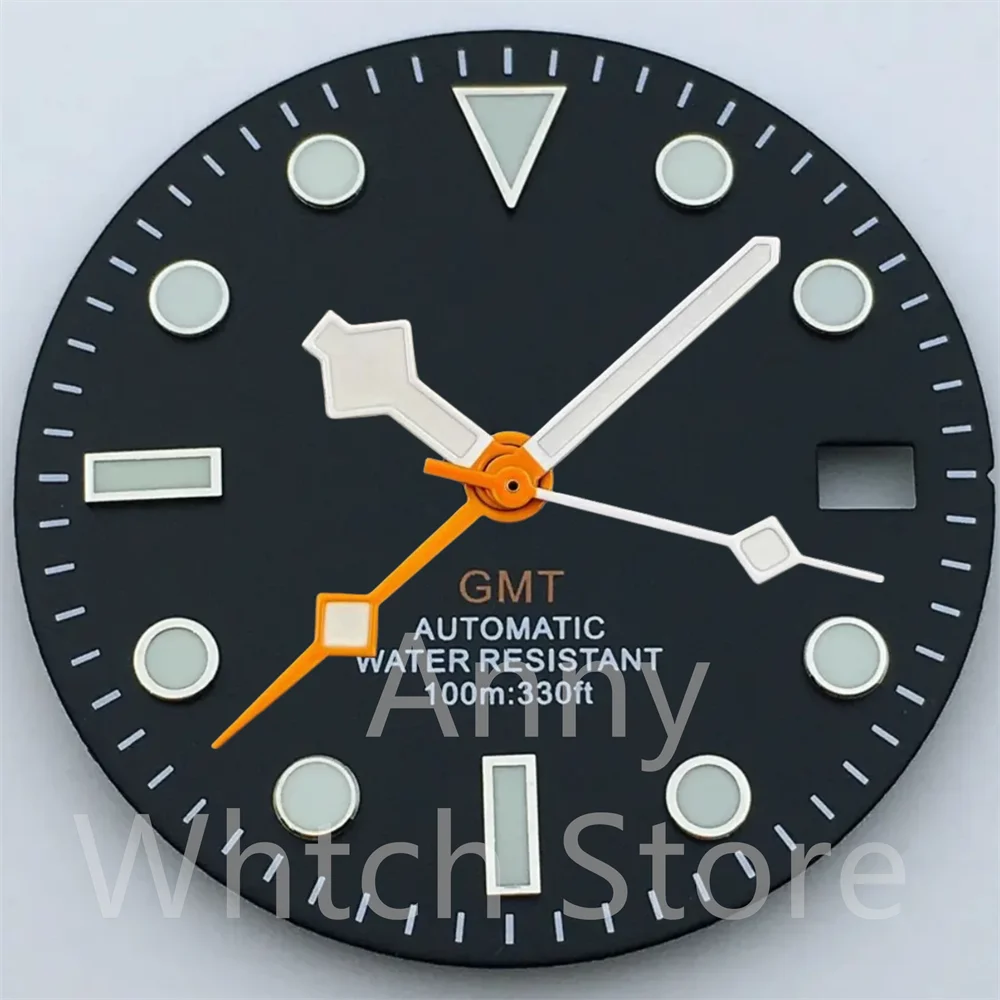 Green Luminous GMT Watch Dial with Four Hands - Premium 29mm Replacement Part