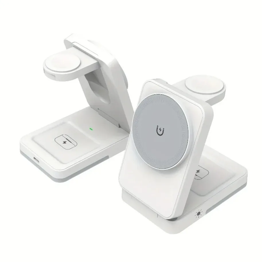 VIKEFON 3 in 1 Wireless Charger Stand LED Light Foldable For iPhone 16-12 Apple Watch 2-9 SE Airpods Pro Fast Charging Station