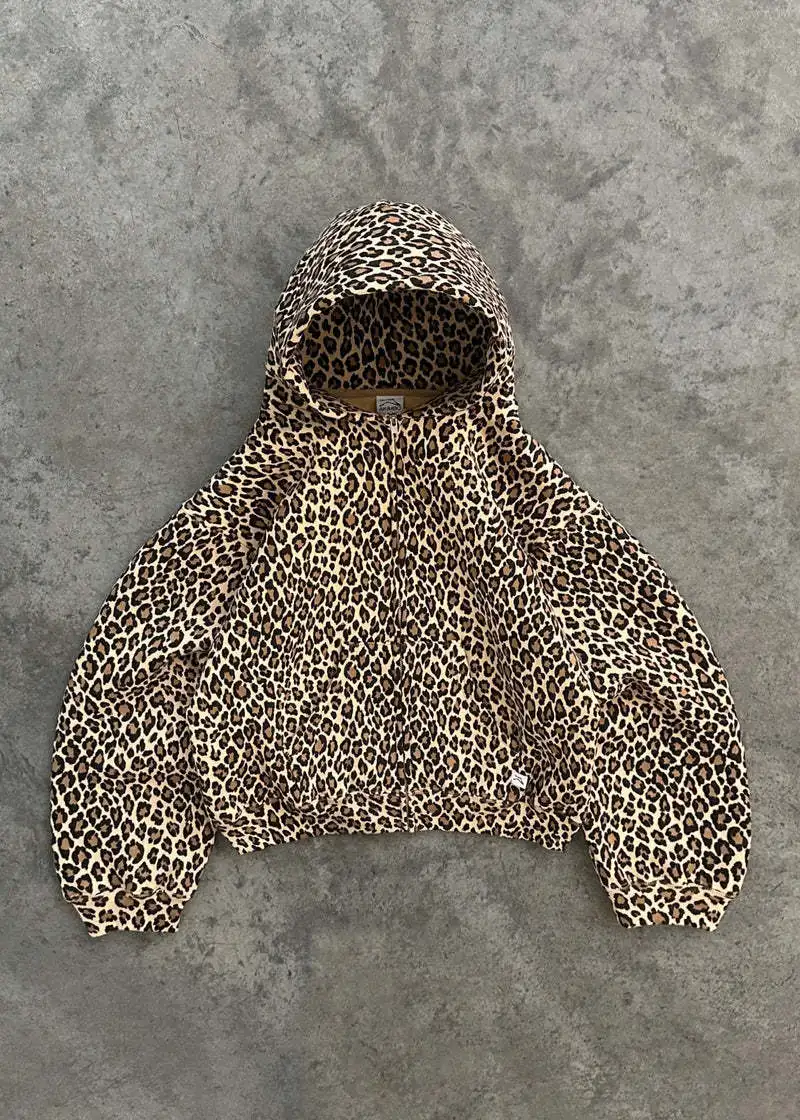 Y2K Leopard Print Hoodie – Unisex Harajuku Hip Hop Style Zip-Up Pullover Sweatshirt for Couples
