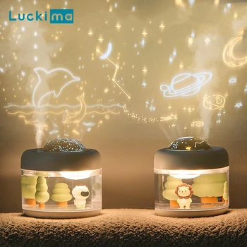 로맨틱 스카이 프로젝션 램프 장착 휴대용 공기 가습기, 다채로운 야간 조명, USB 충전식 미스트 메이커, 3 개 포함, 2000mAh 배터리, 신제품