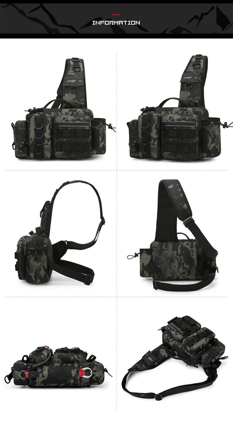 Angelgerät-Rucksack, Köderbox, Aufbewahrungstasche für Ausrüstung, Gürteltasche für Männer, Fliegenfischer-Rucksack mit Rutenhalter, Sling-Umhängetasche – Detail 9