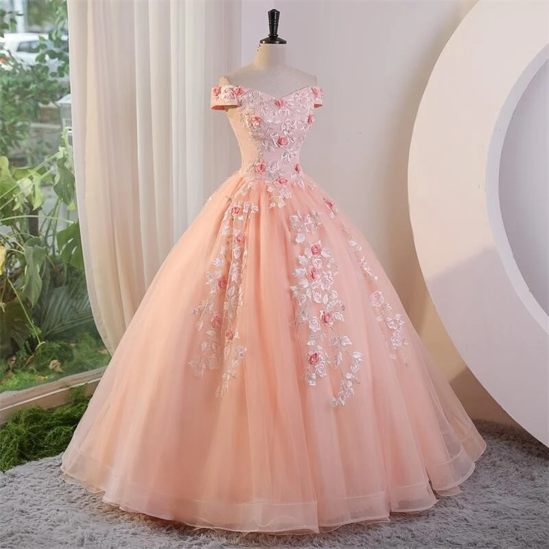 

Real Picture Cheap Quinceanera Dresses Cap Sleeve Lace Applique Puffy Full Length Sweet 15 16 Prom Party Dress Vestido Evening