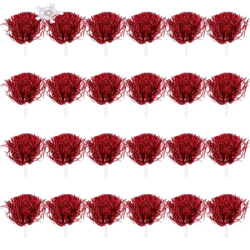 24Pcs Cheerleading Pom Poms Metallic Foil Cheer Pom Poms With Plastic Handle For Adults Kids Cheerleaders Party