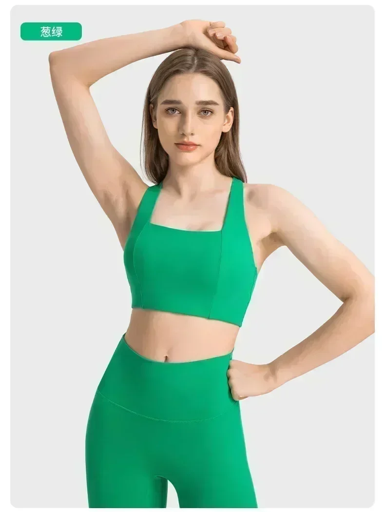 Lemon High Elastic Sports Vest With Fixed Pads Deep U Neck Workout Yoga Top Tank Halter Racerback Gym Fitness Bras for Women