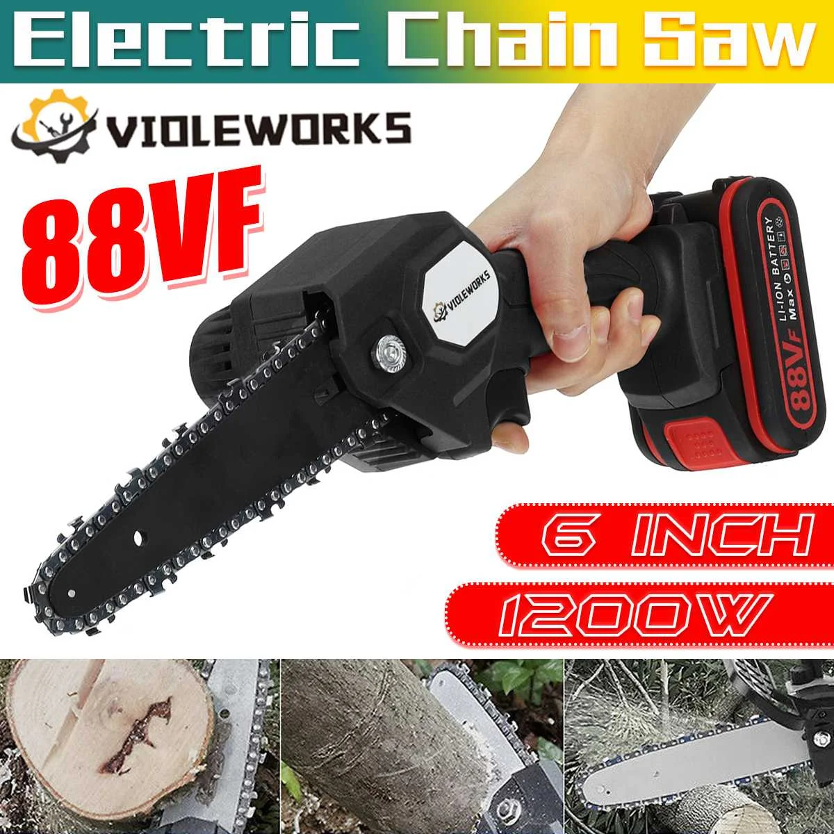 

6 Inch Electric Saw Cordless Woodworking Pruning Tool Rechargeable Two Battery One-handed Chainsaw Saw Winter Garden Tool