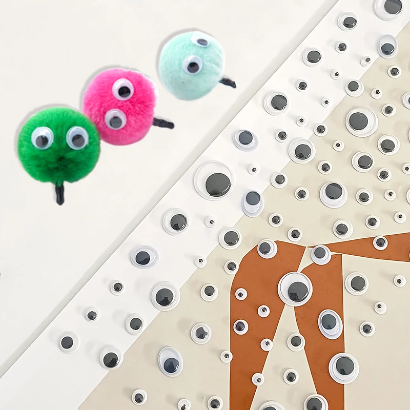 650pcs/box DIY Self-Adhesive Wiggly Googly Doll Eye White Mixcolor Movable Simulation Cartoon Animal Eyeball Children Craft Tool
