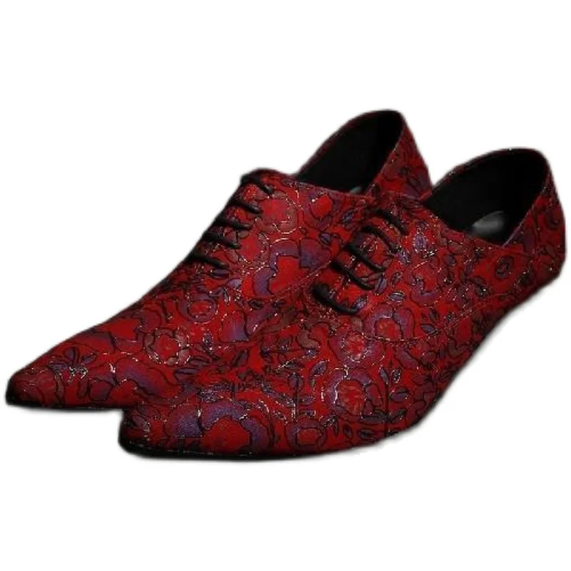 

Autumn And Winter Fashion Design New High Heel Pointed Toe Lace Up Men's Shoes Youth Banquet Wedding Red Leather Shoes