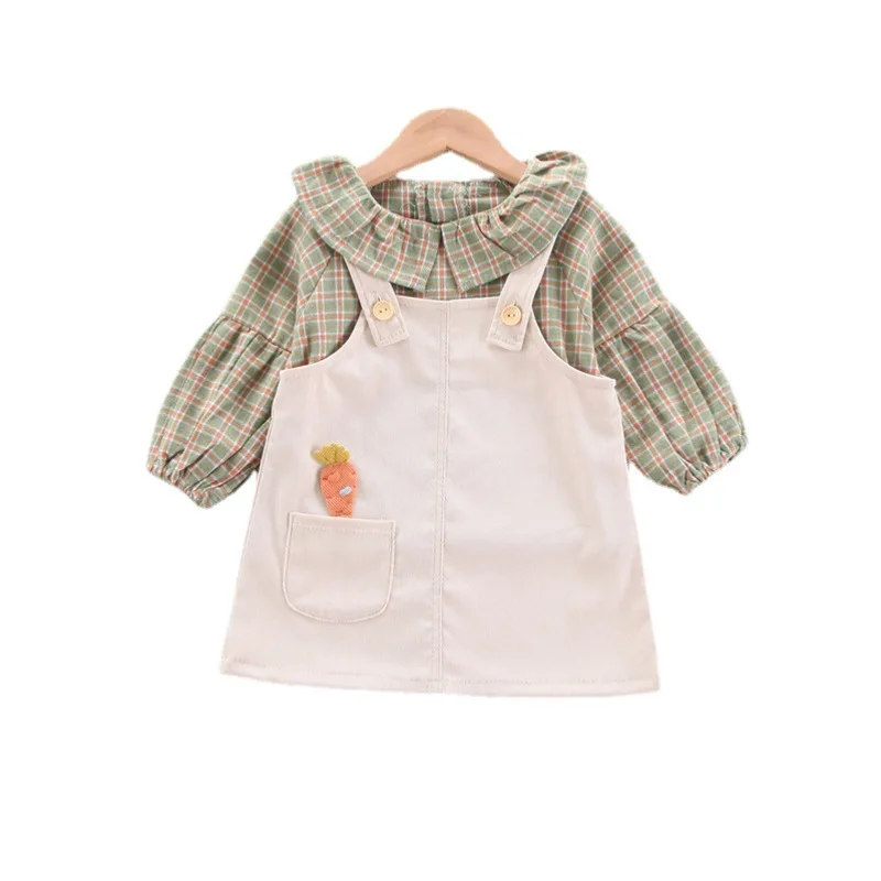

Spring Atumn Baby Cotton Clothing Sets Fashion Children Girls Plaid T-shirt Skirt 2Pcs/Set Kids Cartoon Clothes Casual Tracksuit