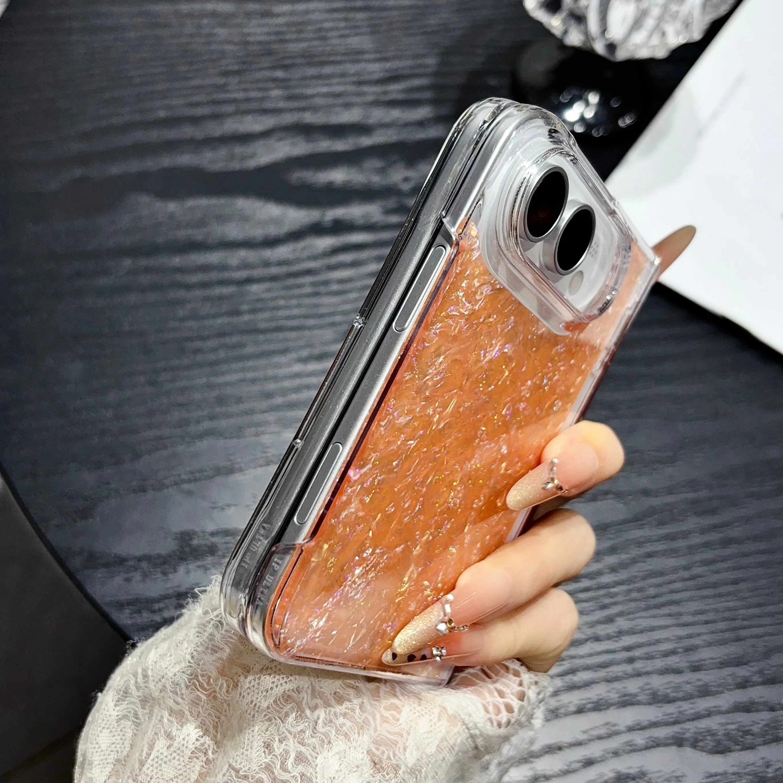 Iridescent Shell Glitter Shockproof Flip Phone Case - Skin Feel, Full Protection Cover