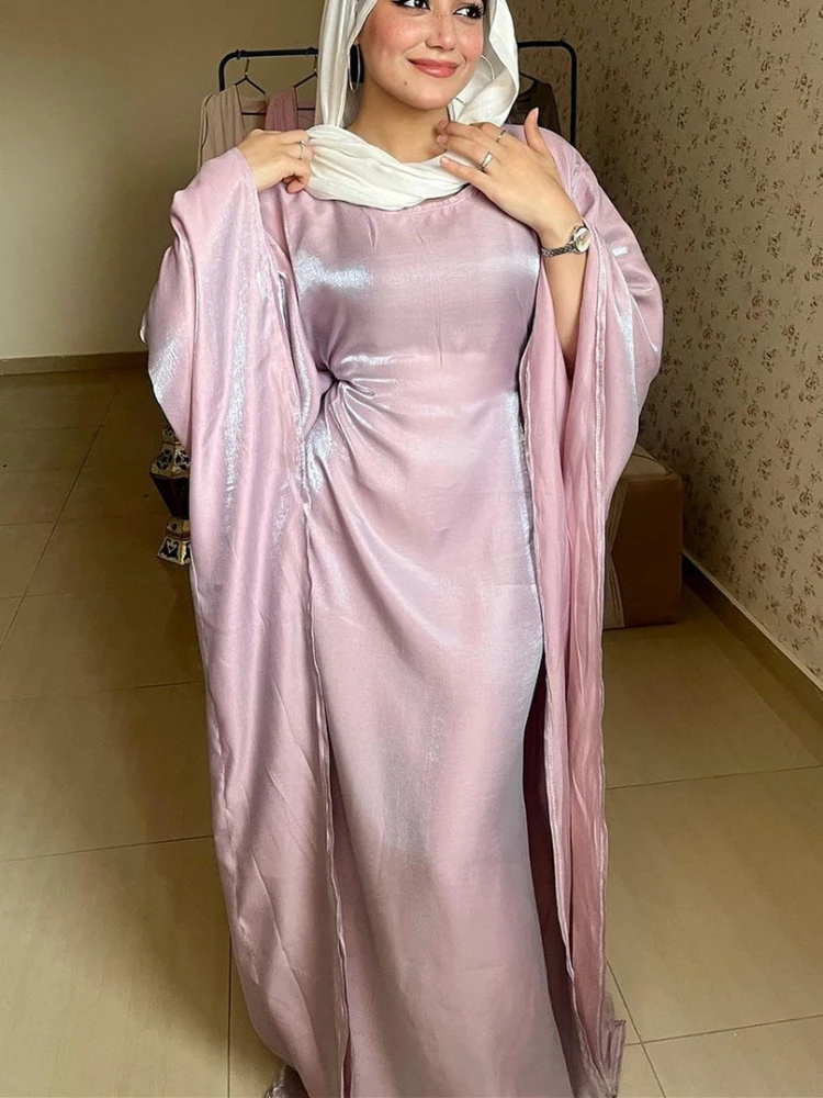 

ИД Рамадан, мусульманское платье, женское Атласное Платье макси с рукавом летучая мышь, шелковое платье Jalabiya, вечерние платья Дубай, лето 2024