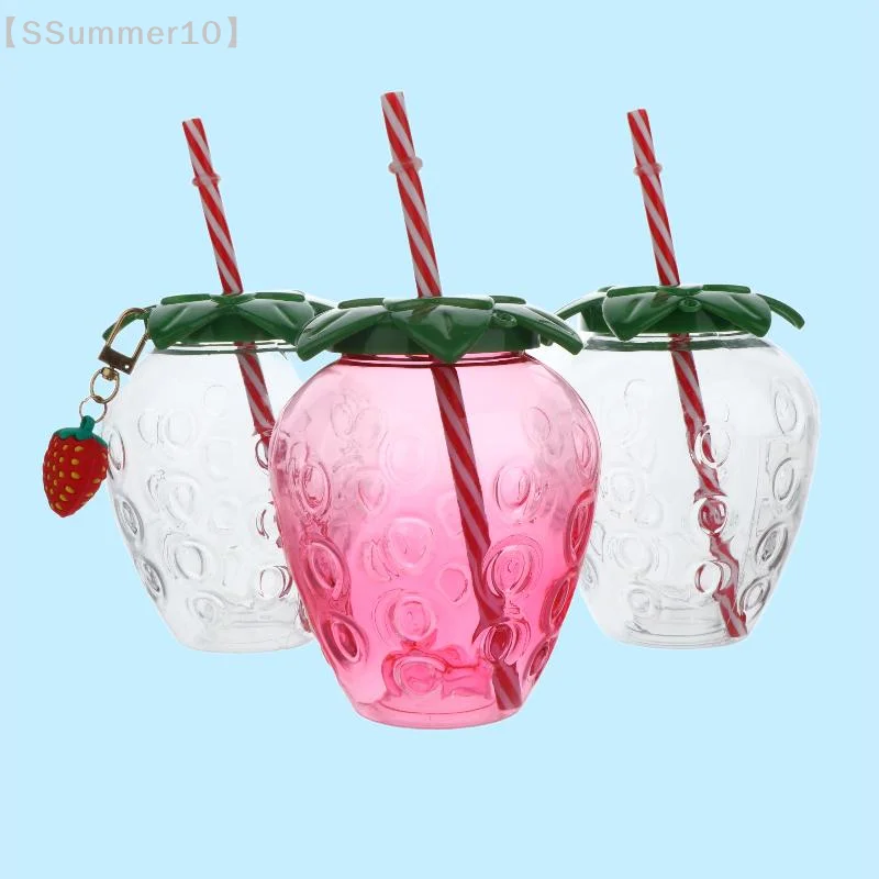 【SSummer10】딸기 모양 플라스틱 컵(빨대 포함) - 귀여운 물병 여름 파티..