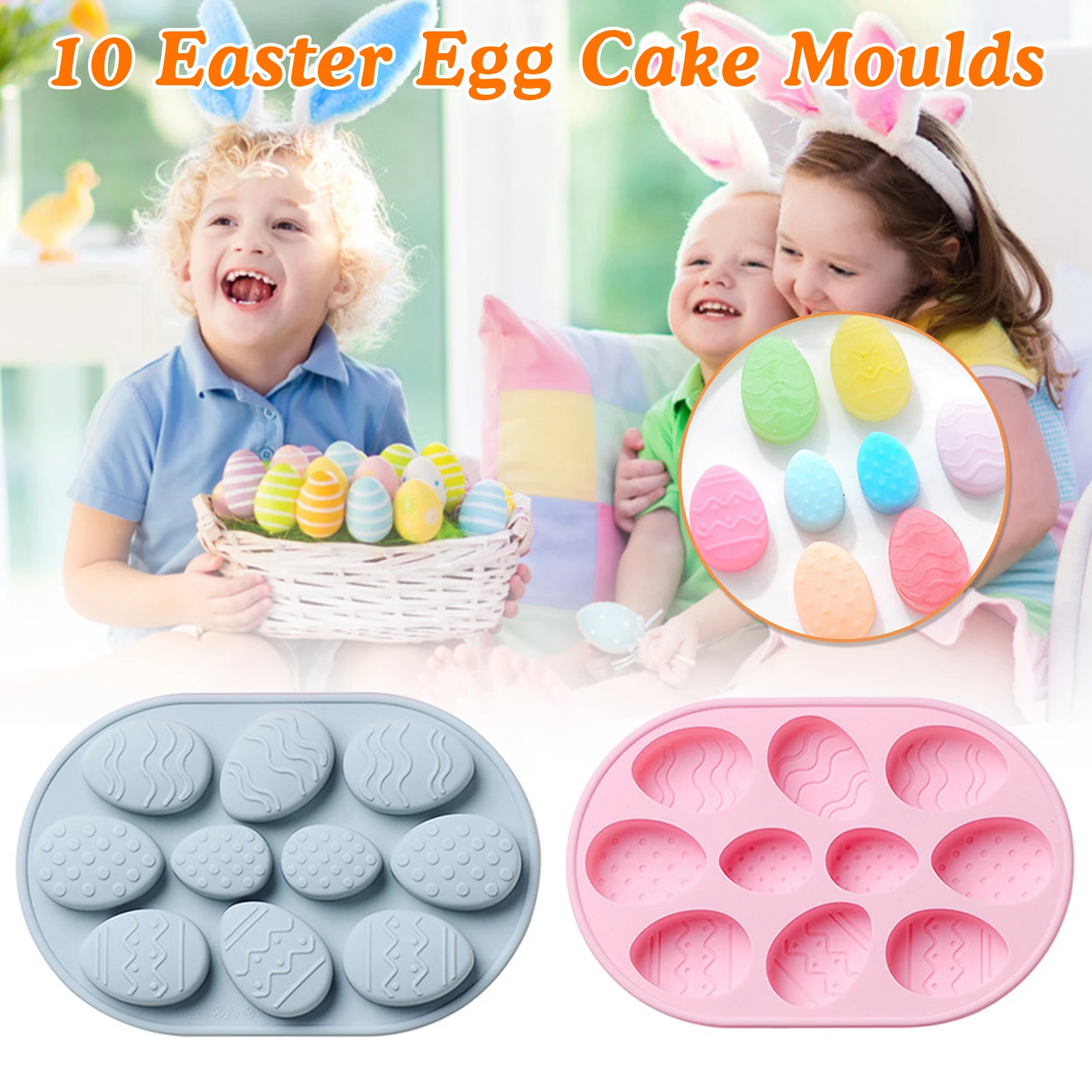 

10 Grids Easter Egg Bunny Silicone Molds Silicone Dessert Cupcake Cookie Candy Decoration Kitchen Accessories Kids DIY Toys