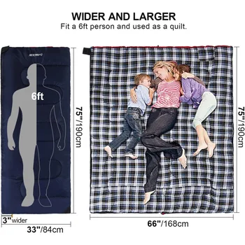 REDCAMP Cotton Flannel Sleeping Bag for Camping Backpacking, Adults Cold Weather Envelope Sleeping Bags with 2/3/4lbs Filling 2