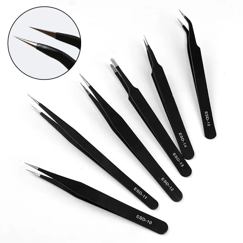 ESD Anti-static Stainless Steel Tweezers ESD-10 ESD-11 ESD-12 ESD-13 ESD-14 ESD-15 ESD-16 Precision Curved and Straight Tweezers